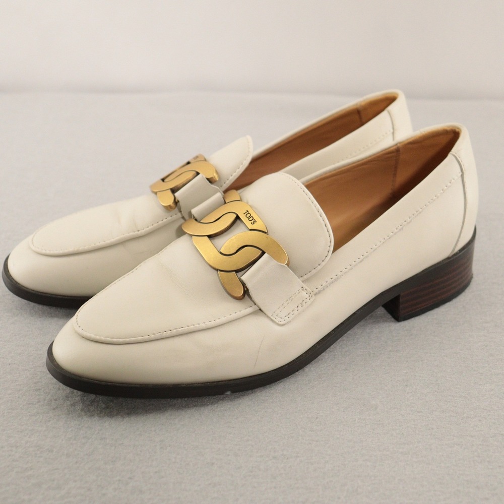 Tod's Heeled Loafers Kate Chain Link White Leather Women EU 36 US 6 - Picture 3 of 9